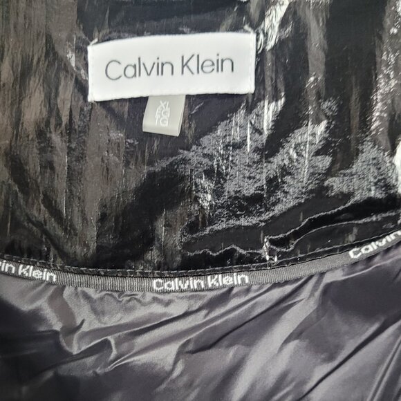 NWT Puffy Vest Womens CALVIN KLEIN Shiny Black Nylon Poly Size XL - Picture 7 of 16